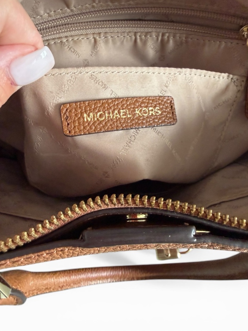 Michael Kors Cognac Brown Pebbled Leather Satchel with Detachable Strap - Picture 8 of 11